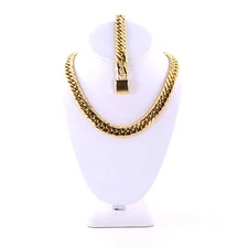 Miami Cuban Link Curb Chain 14k Gold Plated Hiphop 13MM Thick Chain & Bracelet