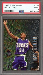 RAY ALLEN ~ 1996 Fleer Metal Basketball Rookie #186 ~ Graded PSA 9 MINT (#984)