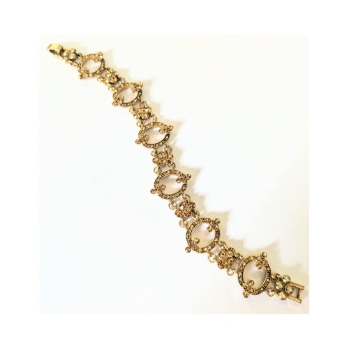 Vintage MONET Antique Style Gold Tone Topaz Crystal Link Bracelet 7.5" - 第 7/9 張圖片