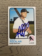 JESUS AGUILAR MIAMI MARLINS SIGNED 2022 TOPPS HERITAGE CARD #298 AUTO