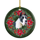 Harlequin Great Dane Poinsetta Wreath Ceramic Ornament Ck1509Co1