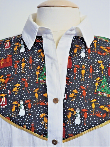 Camisa túnica de Navidad occidental vintage para mujer S/M blanca negra renos de gran tamaño - Imagen 3 de 11