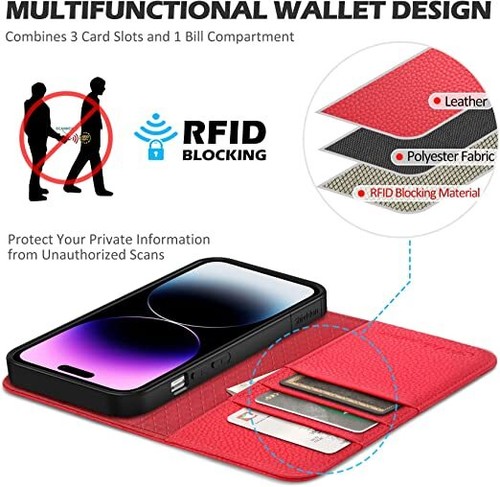 SHIELDON Case for iPhone 14/13/12/11 Genuine Leather folio Wallet RFI - Picture 17 of 137
