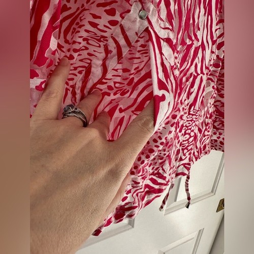 Chico's Bombardero Estructurado Transparente, Malla Estampado Tigre Rosa/Blanco Cremallera Frontal A Presión Talla 3 - Imagen 6 de 10