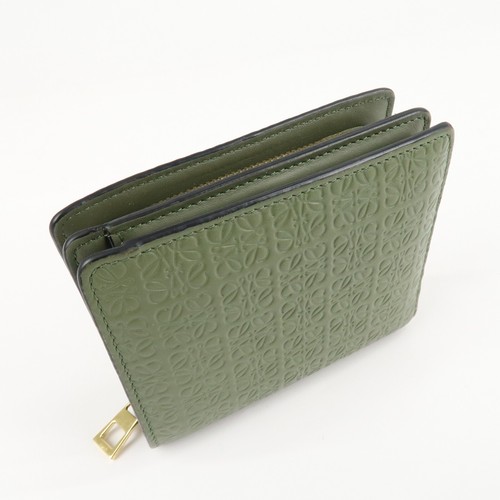 Auth LOEWE Anagram Zippy Bi-fold Wallet Avocado Green Leather Used - Picture 4 of 24