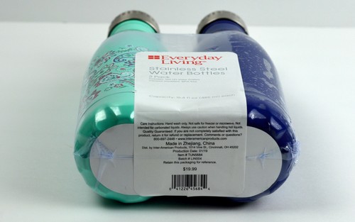Everyday Living Two Pack Stainless Steel Water Bottles Blue Aqua Paisley 16.4 oz - Picture 10 of 12