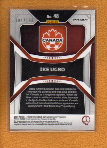 Ike Ugbo 2022 Panini Prizm FIFA World Cup Rookie Prizms Purple RC 48 /199 Canada - Picture 2 of 10