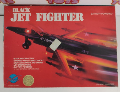 BLACK JET FIGHTER BATTERY OPERATED F14 AIRPLANE PLANE MESEM 80s TESTED WORKS