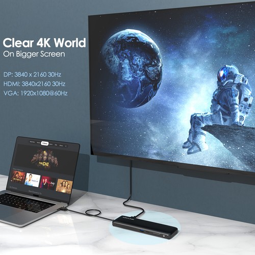 WAVLINK 12-Port-Triple-Display-USB-C-Dockingstation mit 100W-PD HDMI DP VGA RJ45 - Bild 3 von 8