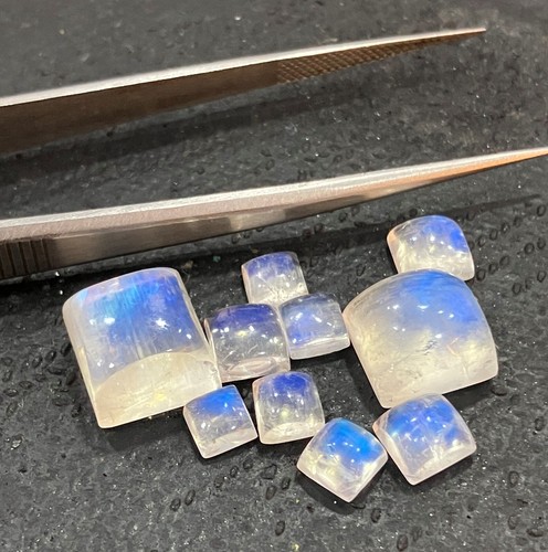 Piedra lunar arco iris natural cuadrada espalda plana AAA piedra preciosa suelta para hacer joyas - Imagen 7 de 24