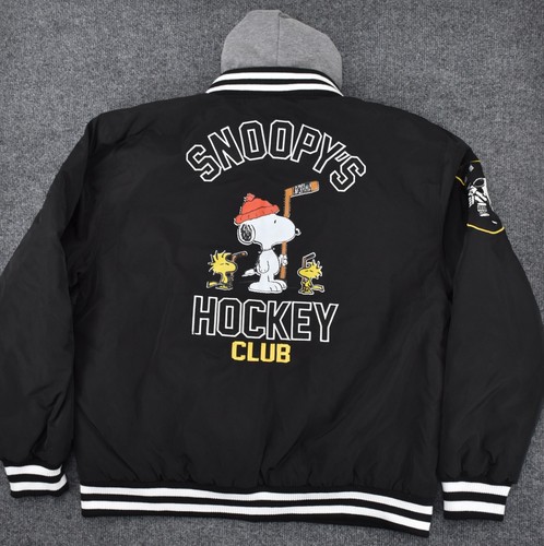 Aeropostale Peanuts Snoopys Hockey Club 1950 Patch schwarz Kapuzenjacke Herren M - Bild 8 von 9