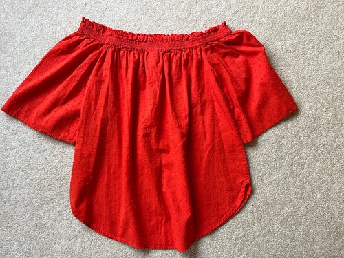 H&M Women Red Polka Dots Off-shoulder Short Sleeve Cotton Top Blouse sz.6 EUC - Picture 3 of 4