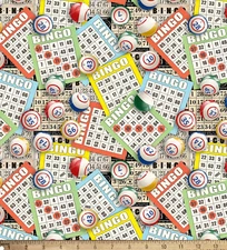 Bingo Themed Fabric Bingo Ball Card Numbers Novelty Cotton David Textiles Yard