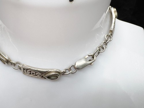 VINTAGE SOLID SILVER CELTIC SCOTTISH PANEL GEM SET GLASS BRACELET BANGLE - Picture 4 of 7