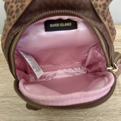 River Island girls brown pink mini monogram bear backpack rucksack bag / purse - Picture 7 of 7