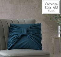 Cushion Cover Teal Catherine Lansfield Velvet Bow Soft Touch Art Deco Detail