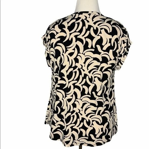Dana Buchman Black Beige Abstract Print Cowl Neck Blouse Women's XXL Polyester - Picture 3 of 8