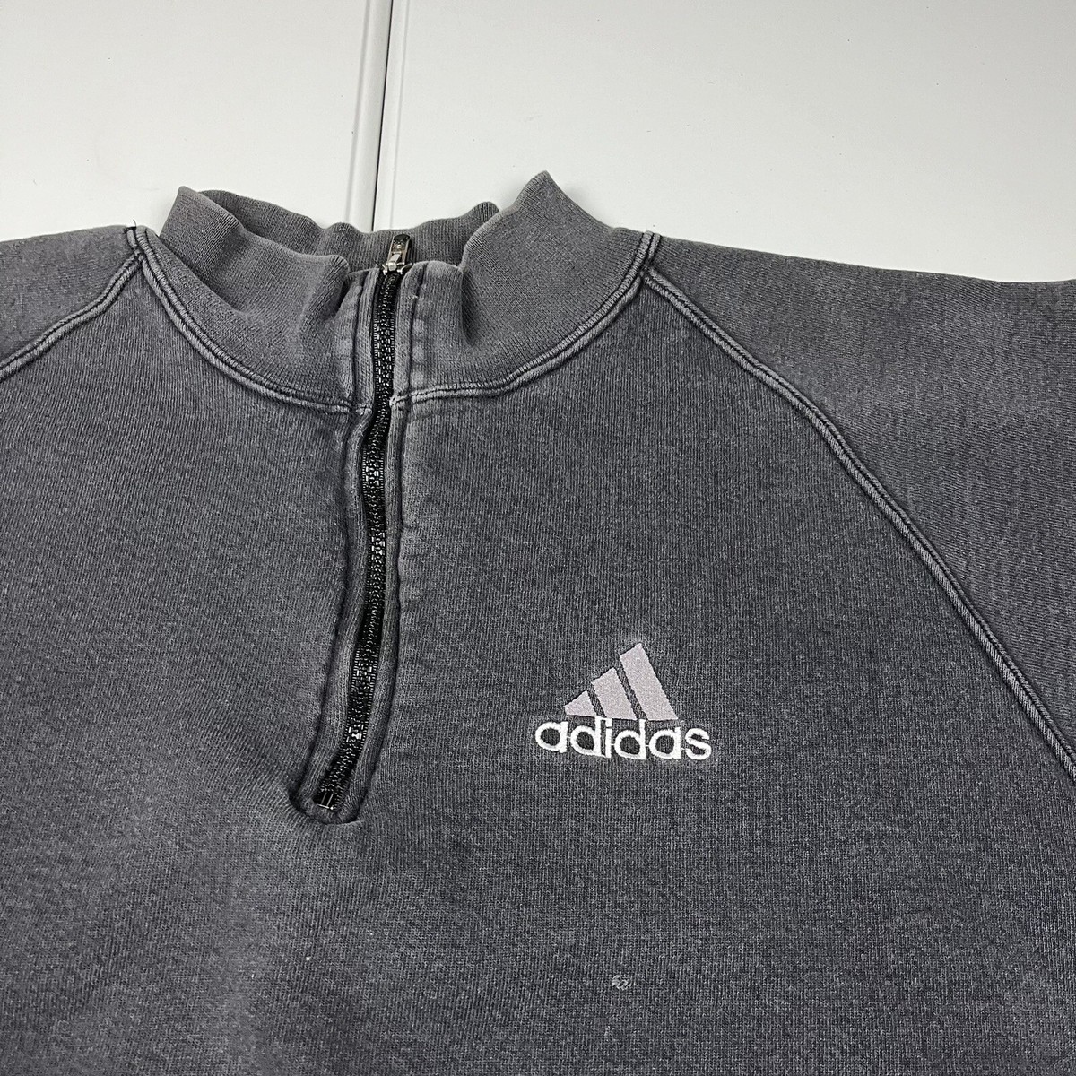 Vintage 90s Adidas Faded Quarter Zip Sweatshirt Black L | eBay