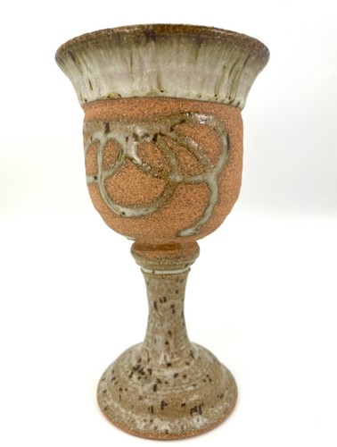 Hand Made Brown Speckled Stoneware Wine Goblet Mead Cup Swirl Design Art Pottery - Picture 6 of 13