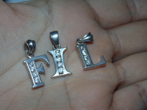 925 Vintage Sterling Silber Anhänger Initiale F I L W Z Buchstabe Zirkon Charm - Bild 4 von 12
