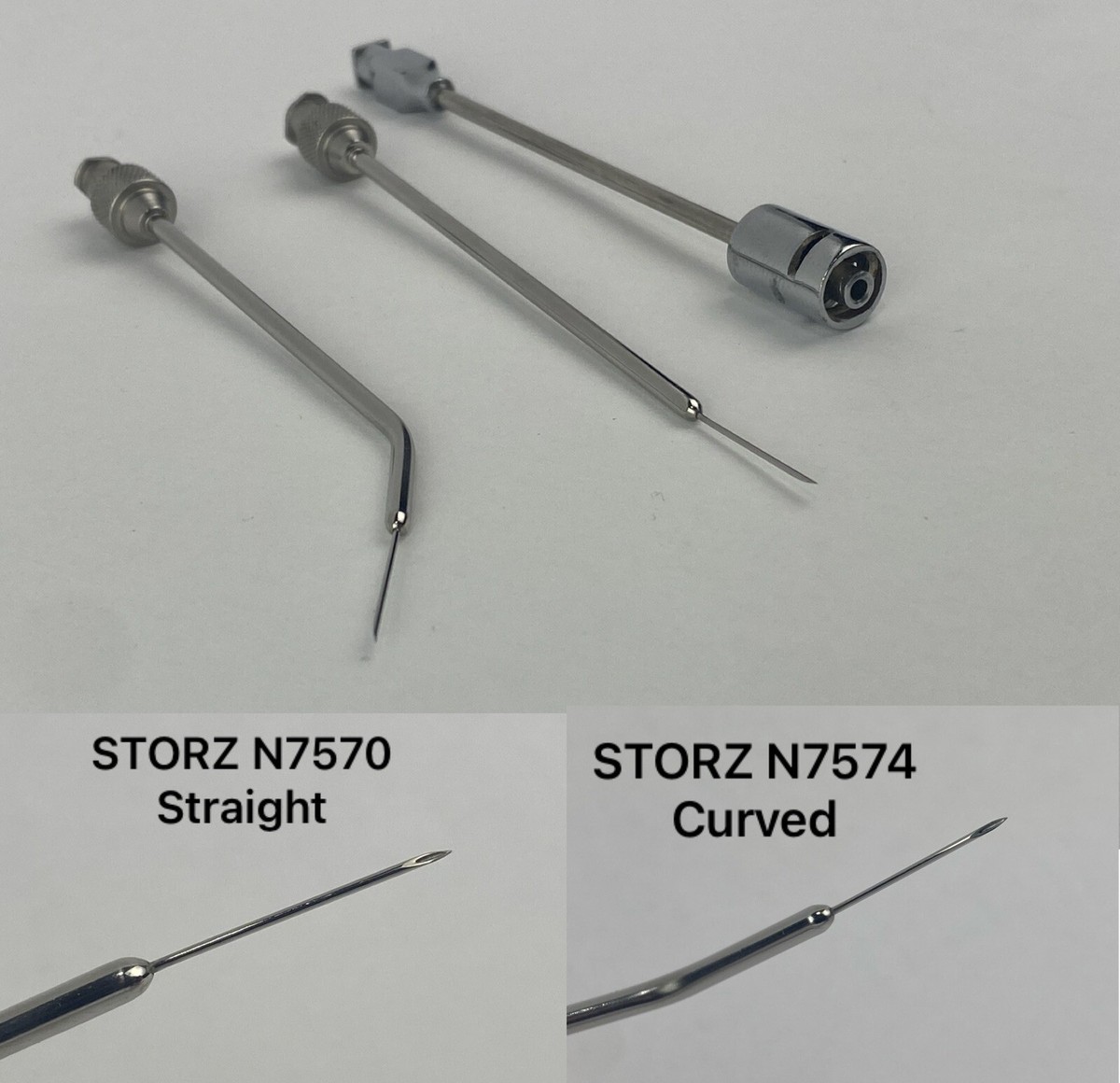 Storz N7570 w N7574 Luer Lok Tonsil Needle Straight 4.2” w Curved