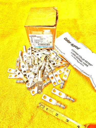 (Qty. 50) T & B GRAY 54854BE COPPER #4 AWG COMPRESSION LUG 2-HOLE LONG BARREL - Picture 1 of 9