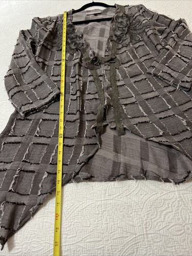 Pretty Angel Distressed Linen Blend Open Front Cardigan Duster Asym Patchwork S - Picture 8 of 9