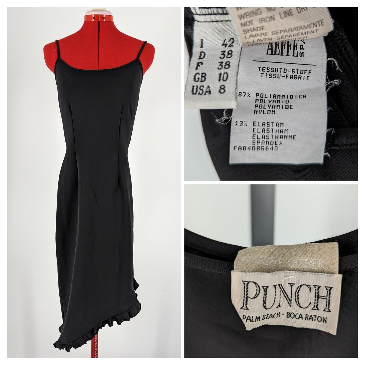 Future Ozbek Vintage 90s Asymmetrical Bodycon Black Ruffle