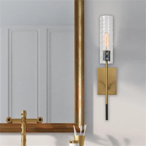 Uttermost Telesto 1-light Mid-Century Steel and Glass Sconce in Black and Brass - Picture 2 of 8