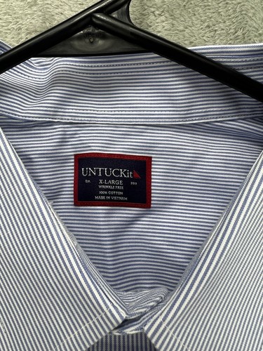 UNTUCKit XL langarmes Herrenhemd blau gestreift Knopfleiste Baumwolle faltenfrei - Bild 2 von 8