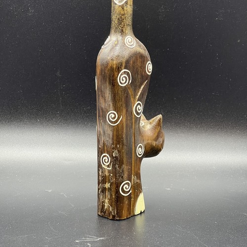 Cat Artisan Wooden Carved Cat long Tail Hand Crafted Painted Wood - Picture 3 of 6
