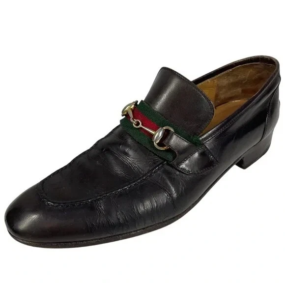 Mocassins vintage années 80 Gucci cuir Web Horsebit chaussures homme US 10 44 marron foncé