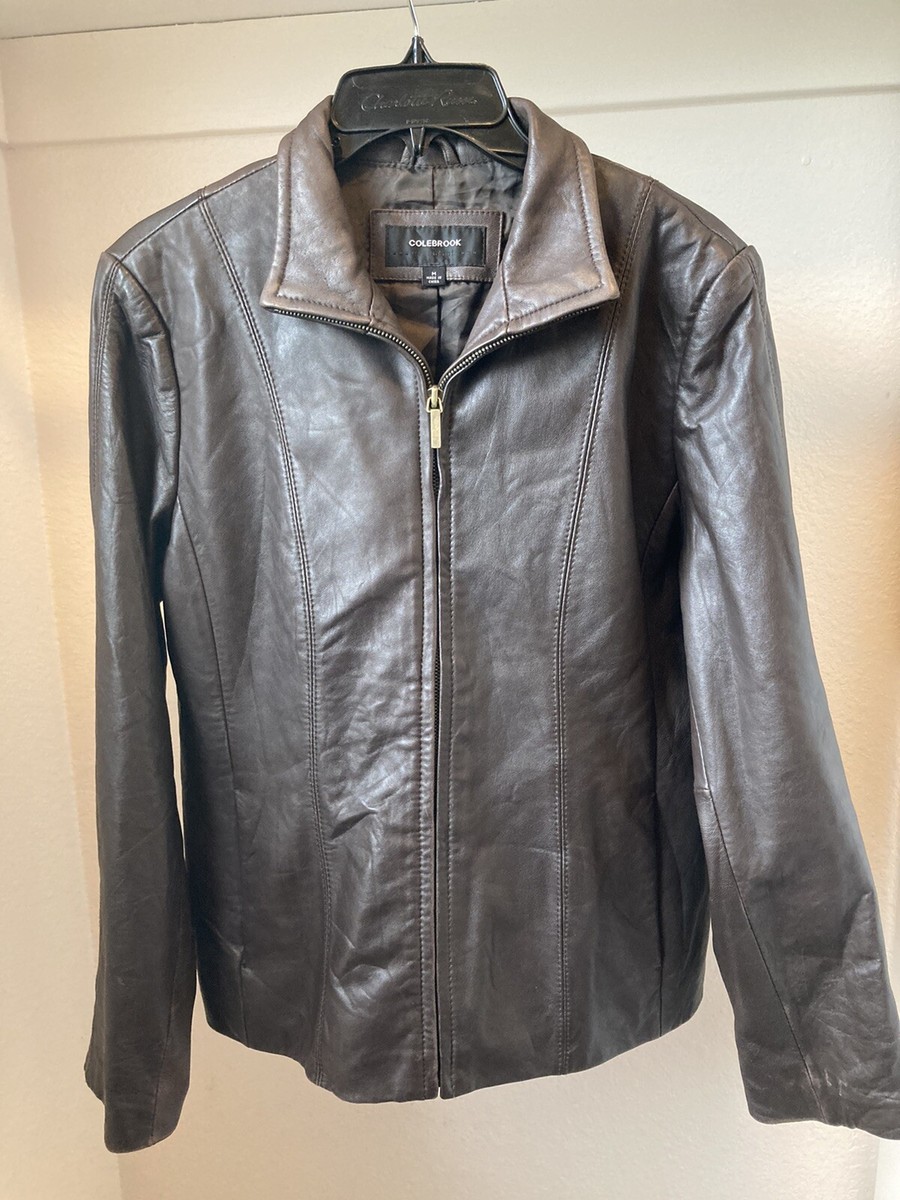 colebrook essentials brown leather zip up jacket size medium eBay