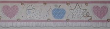 Brewster Wallpaper Border Applique Look Sewing Cat Heart Pink 6.25" 5 yards NEW