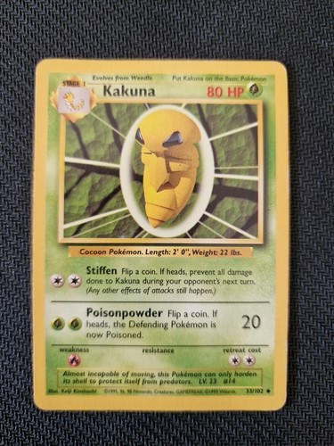 Kakuna - 33/102 - Uncommon - Base Set 1999 Pokemon Karte - HP