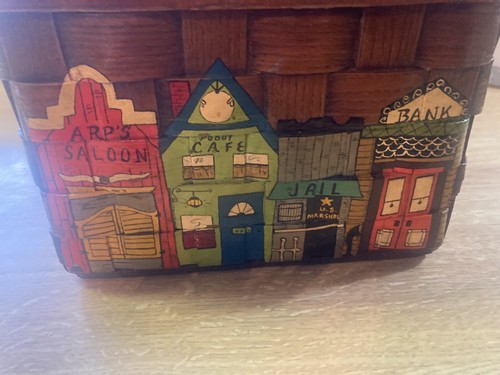 Cartera canasta tejida vintage Caro Nan pintada a mano hippie abuela. Firmado y fechado - Imagen 3 de 12