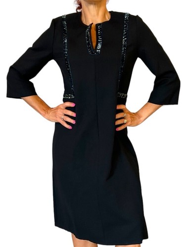 PIAZZA SEMPIONE DAMEN MARINEBLAU A-LINIE KLEID WOLLE 3/4-ÄRMEL SCHLITZ V SAMTBESATZ 42 6 - Bild 11 von 15