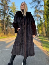 Full-Length Dark Brown Mink Fur Coat, XL/XXL Size, High-Quality Mink Fur, Soft