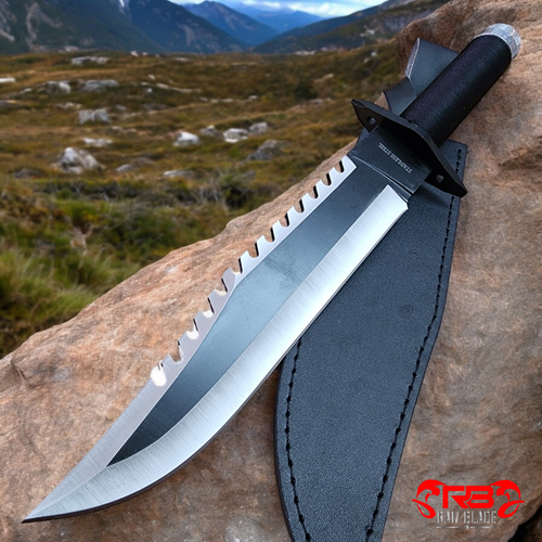 15.5" Fixed Blade Full Tang Black Tactical Bowie Hunting Knife Survival - Picture 2 of 4