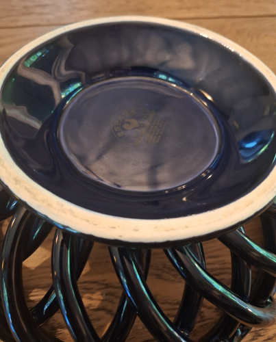 Espana Lifestyle dunkelblau rund geflochten Gitter Keramik gewebt Korb Schüssel 11" - Bild 6 von 9