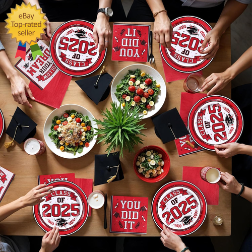 Graduation Plates and Napkins 2025 Red Graduation Decorations Disposable Graduat - Picture 7 of 12
