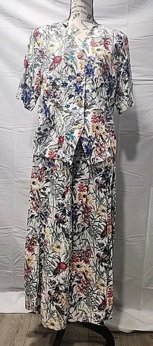 Vtg Geiger Collection 2 Piece Skirt Set Floral Print Sz 40 spring Shirt Dress
