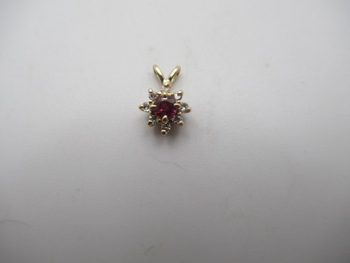 Small Genuine Ruby and Diamond Pendant in 14K Yellow Gold