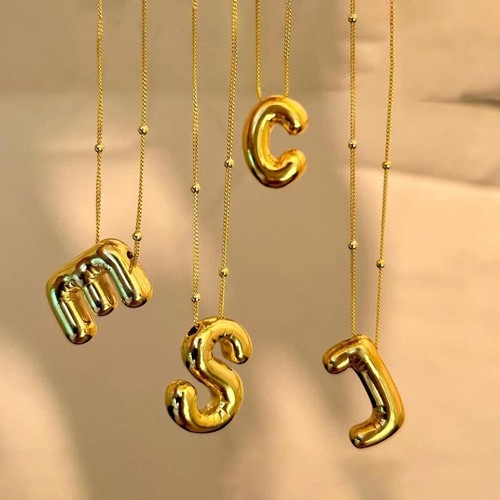 Bubble Letter Necklace For Women, Balloon Initial Letter Alphabet Necklace - Picture 4 of 17