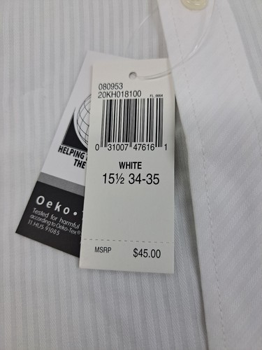NWT Van Heusen Men's Fitted White Herringbone Dress Shirt Size 15.5 34/35 #4201 - Picture 6 of 11