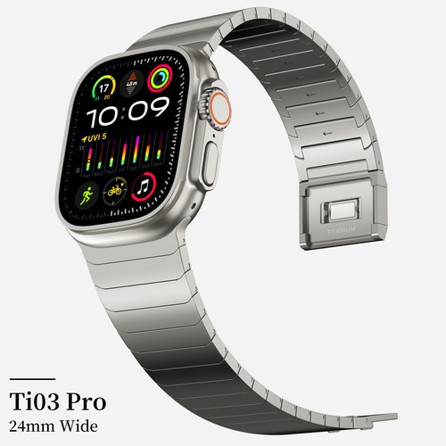 Apple Watch Ultra / Ultra2 Band 49mm, 24mm Wide Titanium Links Magnetic Clasp - Photo 6 sur 7