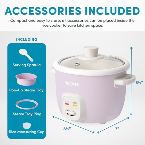 AROMA® CoreCoat Rice Cooker with Pop-Up Food Steaming Basket (4 Cups Cooked, 2 C - Picture 4 of 7