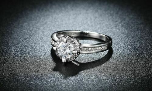 Anillo de compromiso de circonio cúbico enchapado en oro blanco de 18 quilates para mujer (k) - Imagen 2 de 4