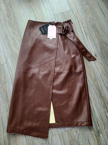 Avec Les Filles D-ring Detail High Waist Skirt in Brown Lyst Size XS - Picture 6 of 7