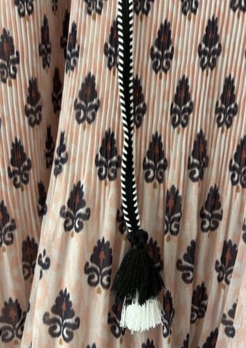LOOBIES STORY NZ Long Sleeve Printed Pleat Boho Tassel Tie Top Blouse Size 12 - Picture 4 of 7